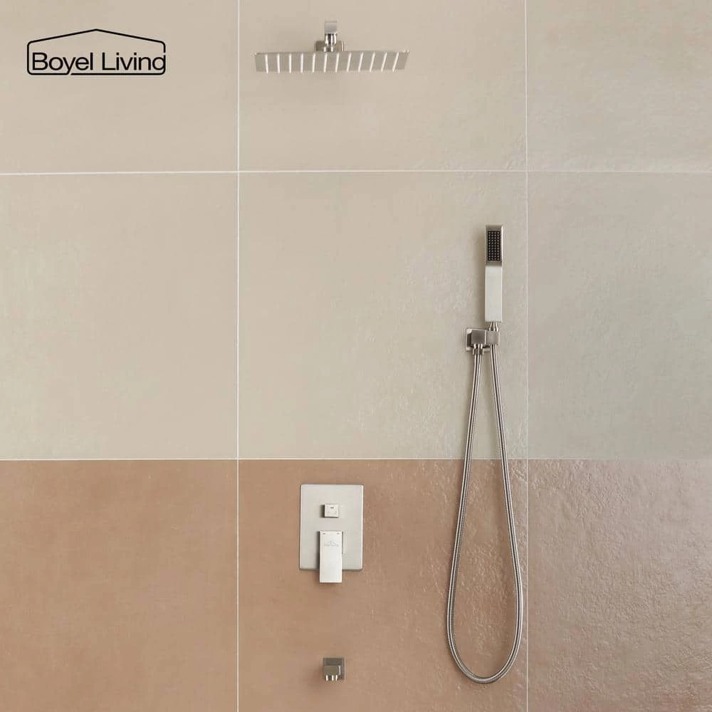 Boyel Living Shower System Wall Mounted with 12 in. Square Rainfall Shower head and Handheld Shower Head Set, Brushed Nickel 10 Boyel Living Shower System Wall Mounted with 12 in. Square Rainfall Shower head and Handheld Shower Head Set, Brushed Nickel - Image 10