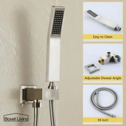 Boyel Living Shower System Wall Mounted with 12 in. Square Rainfall Shower head and Handheld Shower Head Set, Brushed Nickel 14 Boyel Living Shower System Wall Mounted with 12 in. Square Rainfall Shower head and Handheld Shower Head Set, Brushed Nickel -Bathroom Faucets Store brushed nickel boyel living dual shower heads ms bl a3803 2bn 4f 1000