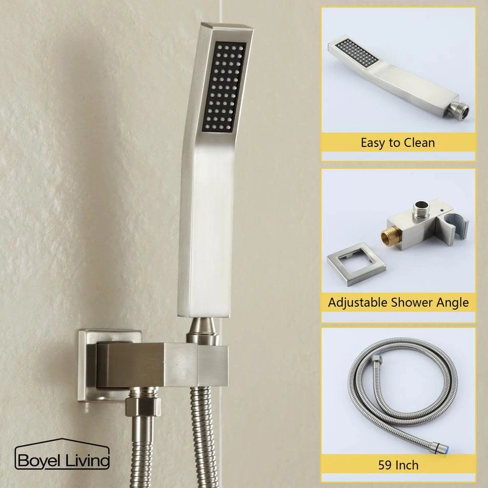 Boyel Living Shower System Wall Mounted with 12 in. Square Rainfall Shower head and Handheld Shower Head Set, Brushed Nickel 5 Boyel Living Shower System Wall Mounted with 12 in. Square Rainfall Shower head and Handheld Shower Head Set, Brushed Nickel - Image 5