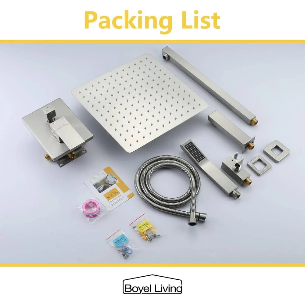 Boyel Living Shower System Wall Mounted with 12 in. Square Rainfall Shower head and Handheld Shower Head Set, Brushed Nickel 9 Boyel Living Shower System Wall Mounted with 12 in. Square Rainfall Shower head and Handheld Shower Head Set, Brushed Nickel - Image 9