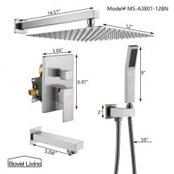 Boyel Living Shower System Wall Mounted with 12 in. Square Rainfall Shower head and Handheld Shower Head Set, Brushed Nickel 13 Boyel Living Shower System Wall Mounted with 12 in. Square Rainfall Shower head and Handheld Shower Head Set, Brushed Nickel -Bathroom Faucets Store brushed nickel boyel living dual shower heads ms bl a3803 2bn c3 1000