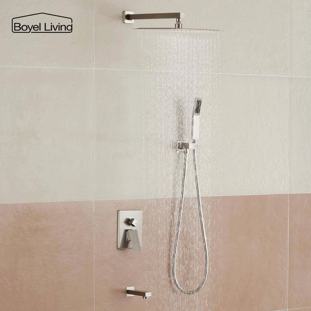 Boyel Living Shower System Wall Mounted with 12 in. Square Rainfall Shower head and Handheld Shower Head Set, Brushed Nickel 2 Boyel Living Shower System Wall Mounted with 12 in. Square Rainfall Shower head and Handheld Shower Head Set, Brushed Nickel - Image 2