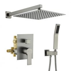 Boyel Living 1-Spray Patterns with 2.5 GPM 12 in. Wall Mount Dual Shower Heads with Pressure Balance Valve in Brushed Nickel