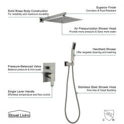Boyel Living 1-Spray Patterns with 2.5 GPM 12 in. Wall Mount Dual Shower Heads with Pressure Balance Valve in Brushed Nickel -Bathroom Faucets Store brushed nickel boyel living dual shower heads smd 88003bn 66 1000