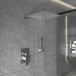 BWE Single Handle 2-Spray Square High Pressure Shower Faucet with 16" Shower Head in Brushed Nickel (Valve Included) -Bathroom Faucets Store brushed nickel bwe shower faucets a 95016 n 40 1000