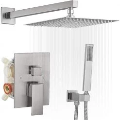 BWE Single Handle 2-Spray Square High Pressure Shower Faucet with 16" Shower Head in Brushed Nickel (Valve Included)