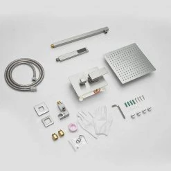 BWE Single Handle 2-Spray Square High Pressure Shower Faucet with 16" Shower Head in Brushed Nickel (Valve Included) -Bathroom Faucets Store brushed nickel bwe shower faucets a 95016 n 76 1000