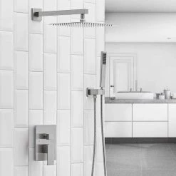 BWE Single Handle 2-Spray Square High Pressure Shower Faucet with 16" Shower Head in Brushed Nickel (Valve Included) -Bathroom Faucets Store brushed nickel bwe shower faucets a 95016 n c3 1000