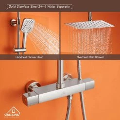 CASAINC 3-Spray Patterns 9.8 in. Thermostatic Rain Shower Faucet Wall Mount Dual Shower Heads in Spot Resist in Brushed Nickel -Bathroom Faucets Store brushed nickel casainc dual shower heads hm t103 sq bn 44 1000