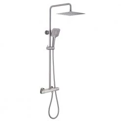 CASAINC 3-Spray Patterns 9.8 in. Thermostatic Rain Shower Faucet Wall Mount Dual Shower Heads in Spot Resist in Brushed Nickel