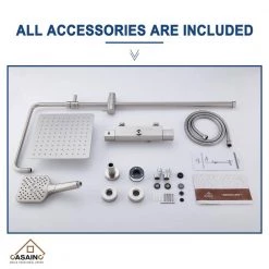 CASAINC 3-Spray Patterns 9.8 in. Thermostatic Rain Shower Faucet Wall Mount Dual Shower Heads in Spot Resist in Brushed Nickel -Bathroom Faucets Store brushed nickel casainc dual shower heads hm t103 sq bn 76 1000