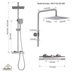 CASAINC 3-Spray Patterns 9.8 in. Thermostatic Rain Shower Faucet Wall Mount Dual Shower Heads in Spot Resist in Brushed Nickel -Bathroom Faucets Store brushed nickel casainc dual shower heads hm t103 sq bn c3 1000