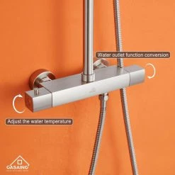 CASAINC 3-Spray Patterns 9.8 in. Thermostatic Rain Shower Faucet Wall Mount Dual Shower Heads in Spot Resist in Brushed Nickel -Bathroom Faucets Store brushed nickel casainc dual shower heads hm t103 sq bn fa 1000