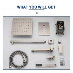 CASAINC 1-Spray Patterns 3-Function 10 in. Wall Mounted Dual Shower Heads with Handheld and Tub Faucet in Brushed Nickel -Bathroom Faucets Store brushed nickel casainc dual shower heads m6201 a 10 bn 66 1000