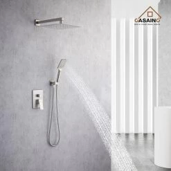 CASAINC 3-Spray with 2.5 GPM 10 in. 2 Functions Wall Mount Dual Shower Heads in Spot in Brushed Nickel (Valve Included) -Bathroom Faucets Store brushed nickel casainc dual shower heads wfw98102bn 10 31 1000