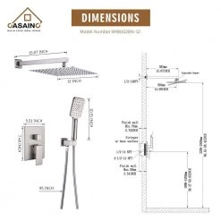 CASAINC 3-Spray with 2.5 GPM 12 in. 2 Functions Wall Mount Dual Shower Heads in Spot in Brushed Nickel (Valve Included) -Bathroom Faucets Store brushed nickel casainc dual shower heads wfw98102bn 12 40 1000