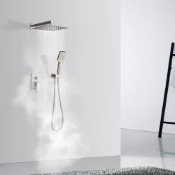 CASAINC 3-Spray with 2.5 GPM 12 in. 2 Functions Wall Mount Dual Shower Heads in Spot in Brushed Nickel (Valve Included) -Bathroom Faucets Store brushed nickel casainc dual shower heads wfw98102bn 12 76 1000