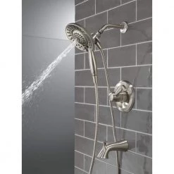 Delta Lahara In2ition 2-in-1 Single-Handle 5-Spray Tub and Shower Faucet in Brushed Nickel -Bathroom Faucets Store brushed nickel delta bathtub shower faucet combos 144938dc ss i20 fa 1000