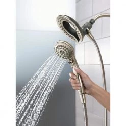 Delta In2ition Two-in-One 5-Spray 6.8 in. Dual Wall Mount Fixed and Handheld Shower Head in Brushed Nickel -Bathroom Faucets Store brushed nickel delta dual shower heads 75583csn 1d 1000