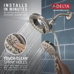 Delta In2ition Two-in-One 5-Spray Patterns 6.63 in. Wall Mount Dual Shower Heads in Brushed Nickel -Bathroom Faucets Store brushed nickel delta dual shower heads 75585sn 66 1000