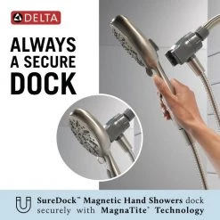 Delta SureDock Magnetic 6-Spray Patterns 4.88 in. Wall Mount Handheld Shower Head in Brushed Nickel -Bathroom Faucets Store brushed nickel delta handheld shower heads 75689sn a0 1000