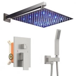 ELLO&ALLO 2-Handle 2-Spray of Rain LED 10 in. Shower Head System Shower Faucet and Handheld Kit in Brushed Nickel (Valve Included)