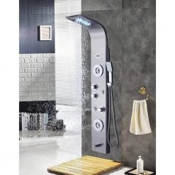 ELLO&ALLO 55 in. 6-Jet Shower Panel System with LED Rainfall Waterfall Shower Head Handshower and Tub Spout in Brushed Nickel -Bathroom Faucets Store brushed nickel ello allo shower towers 6025 f1 04 03 02 s04 4f 1000