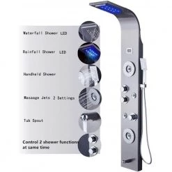 ELLO&ALLO 55 in. 6-Jet Shower Panel System with LED Rainfall Waterfall Shower Head Handshower and Tub Spout in Brushed Nickel