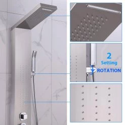 ELLO&ALLO 51.2 in. 2-Jet Shower Panel System with Rainfall Waterfall Shower Head and Shower Wand in Brushed Nickel -Bathroom Faucets Store brushed nickel ello allo shower towers 6025 f1 07 14 02 44 1000
