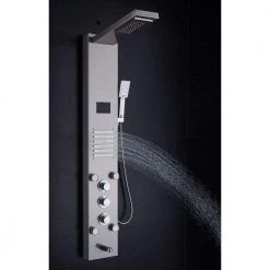 ELLO&ALLO 53 in. 10-Jet Shower Panel System in Brushed Nickel with LED Rainfall Waterfall Shower Head Hand shower and Tub Spout -Bathroom Faucets Store brushed nickel ello allo shower towers 8035 f1 04 14 02 s04 1f 1000