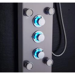 ELLO&ALLO 53 in. 10-Jet Shower Panel System in Brushed Nickel with LED Rainfall Waterfall Shower Head Hand shower and Tub Spout -Bathroom Faucets Store brushed nickel ello allo shower towers 8035 f1 04 14 02 s04 44 1000