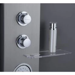 ELLO&ALLO 53 in. 2-Jet Shower Panel System with Shelf LED Rainfall and Mist Head Hand Shower and Tub Spout in Brushed Nickel -Bathroom Faucets Store brushed nickel ello allo shower towers 8035 f1 07 06 02 s01 1f 1000