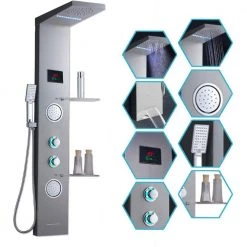 ELLO&ALLO 53 in. 2-Jet Shower Panel System with Shelf LED Rainfall and Mist Head Hand Shower and Tub Spout in Brushed Nickel