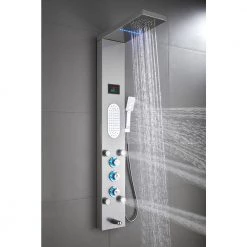ELLO&ALLO 57 in. 5-Jet Shower Tower Panel System with LED Rainfall Mist Shower Head Shower Wand and Tub Spout in Brushed Nickel -Bathroom Faucets Store brushed nickel ello allo shower towers eps s1880 44 1000
