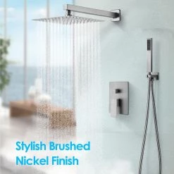 EVERSTEIN 1-Spray Patterns with 2.5 GPM 10 in. Wall Mount Dual Shower Heads with Hand Shower in Brushed Nickel (Valve Included) -Bathroom Faucets Store brushed nickel everstein dual shower heads sf 2f10w 6066 bn 40 1000