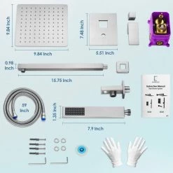 EVERSTEIN 1-Spray Patterns with 2.5 GPM 10 in. Wall Mount Dual Shower Heads with Hand Shower in Brushed Nickel (Valve Included) -Bathroom Faucets Store brushed nickel everstein dual shower heads sf 2f10w 6066 bn 77 1000