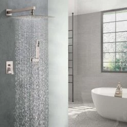 GIVING TREE 2-Spray Patterns with 2.0 GPM 12 in. Wall Mount Dual Shower Head Hand Shower Faucet in Brushed Nickel (Valve Included) -Bathroom Faucets Store brushed nickel giving tree dual shower heads xlhddtsh0006 31 1000