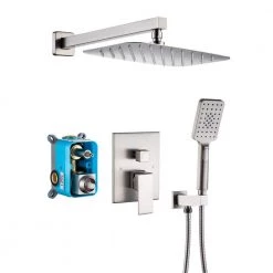 GIVING TREE Single-Handle 3-Spray Wall Mount 12 in. Rectangle Shower Faucet with Hand Shower in Brushed Nickel (Valve Included)