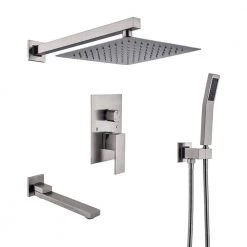 GIVING TREE Single-Handle 1-Spray Hand Shower Retractable Tub Faucet with 10 in. Wall Mount Rain Shower Heads in Brushed Nickel