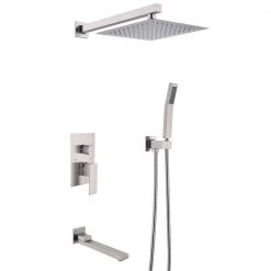 GIVING TREE Single-Handle 1-Spray Hand Shower Retractable Tub Faucet with 10 in. Wall Mount Rain Shower Heads in Brushed Nickel -Bathroom Faucets Store brushed nickel giving tree shower faucets xlhddotu0076 fa 1000