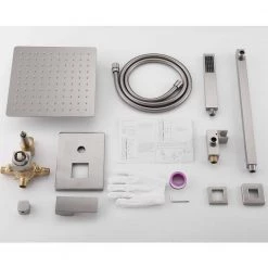 GIVING TREE Single Handle 2-Spray Square Shower Faucet with Hand Shower in Brushed Nickel Ceramic Disc (Valve Included) -Bathroom Faucets Store brushed nickel giving tree shower faucets xlhdmmtm0008 76 1000