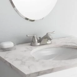 Glacier Bay Constructor 4 in. Centerset Double Handle Low-Arc Bathroom Faucet in Brushed Nickel -Bathroom Faucets Store brushed nickel glacier bay centerset bathroom faucets hd67499w 6404 66 1000 1