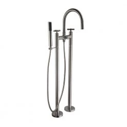 Glacier Bay Danay 2-Pipe 2-Handle Freestanding Floor Mount Roman Tub Faucet with Handheld Handshower in Brushed Nickel