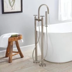 Glacier Bay Danay 2-Pipe 2-Handle Freestanding Floor Mount Roman Tub Faucet with Handheld Handshower in Brushed Nickel -Bathroom Faucets Store brushed nickel glacier bay claw foot tub faucets hd67824x 5004 76 1000