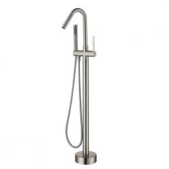 Hlihome Freestanding Single-Handle Bathtub Faucet with Hand Shower in Brushed Nickel