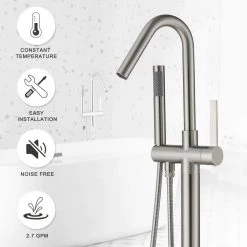 Hlihome Freestanding Single-Handle Bathtub Faucet with Hand Shower in Brushed Nickel -Bathroom Faucets Store brushed nickel hlihome claw foot tub faucets dk 9057 34 bn fa 1000