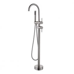 IHOMEadore 2-Handle Freestanding Floor Mount Tub Faucet with Hand Shower in Brushed Nickel