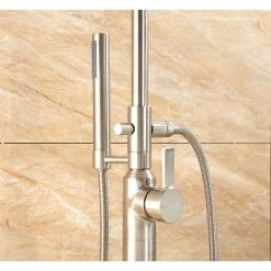LUXIER Modern Freestanding Single-Handle Floor-Mount Roman Tub Faucet Filler with Hand Shower in Brushed Nickel -Bathroom Faucets Store brushed nickel luxier roman tub faucets ftf01 tb 1f 1000