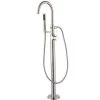 LUXIER Modern Freestanding Single-Handle Floor-Mount Roman Tub Faucet Filler with Hand Shower in Brushed Nickel