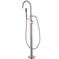 LUXIER Modern Freestanding Single-Handle Floor-Mount Roman Tub Faucet Filler with Hand Shower in Brushed Nickel